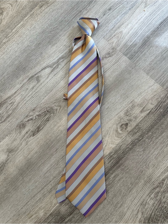 Other - Striped Men's Silk Tie in Light Blue, Gold, and Purple